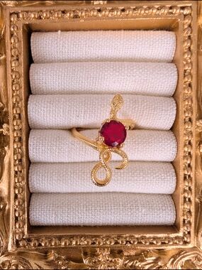 ⚜️ Gold Snake Ring with Red Gem - Rock And roll! Goth! ⚜️ (Goldtone)